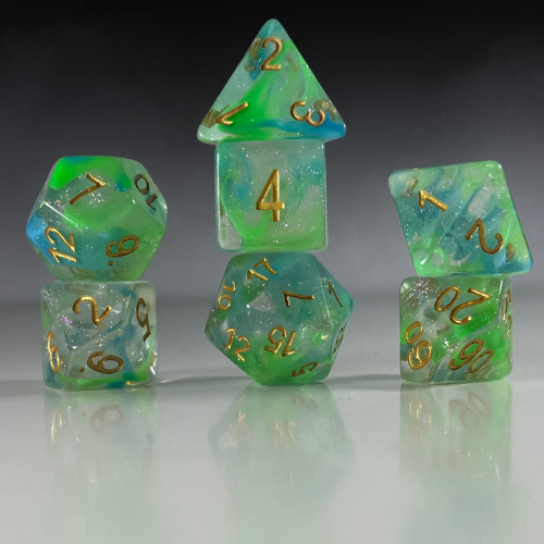 Sun Forge - RPG Dice Set - Green Starlight Nebula (7stk)