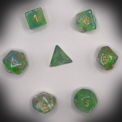 Sun Forge - RPG Dice Set - Green Starlight Nebula (7stk)