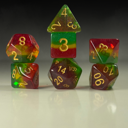 Sun Forge - RPG Dice Set - Forest Glassy Rainbow (7stk)