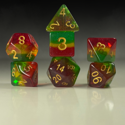 Sun Forge - RPG Dice Set - Forest Glassy Rainbow (7stk)