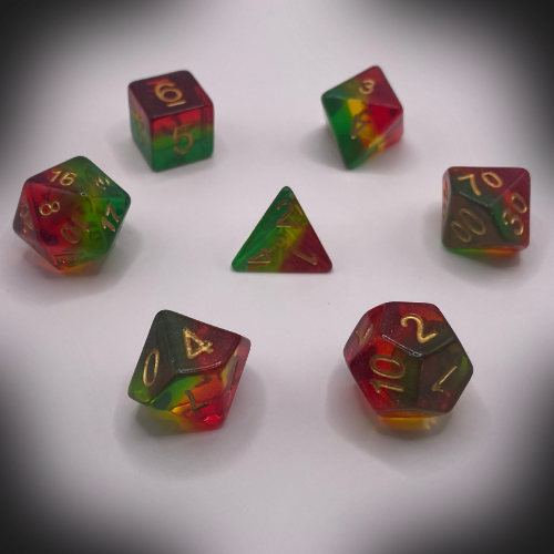 Sun Forge - RPG Dice Set - Forest Glassy Rainbow (7stk)