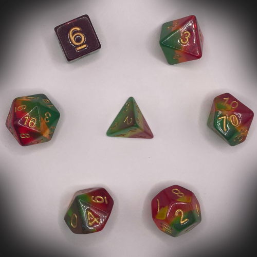 Sun Forge - RPG Dice Set - Forest Glassy Rainbow (7stk)