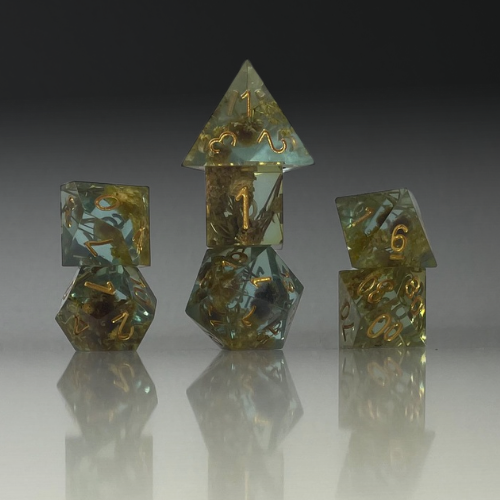 Sun Forge - RPG Dice Set - Mossy Magic - Handmade (7stk)