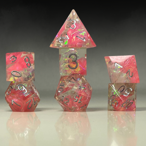 Sun Forge - RPG Dice Set - Pink Crystal - Handmade (7stk)