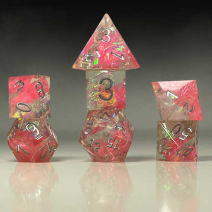 Sun Forge - RPG Dice Set - Pink Crystal - Handmade (7stk)