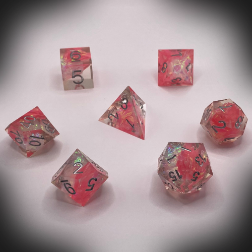 Sun Forge - RPG Dice Set - Pink Crystal - Handmade (7stk)