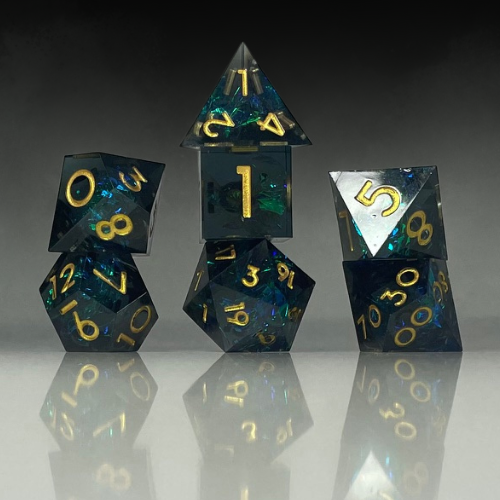 Sun Forge - RPG Dice Set - Obsidian Gold - Handmade (7stk)