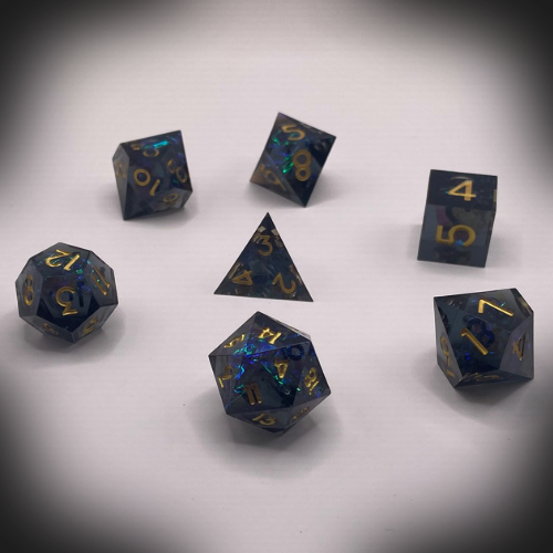 Sun Forge - RPG Dice Set - Obsidian Gold - Handmade (7stk)