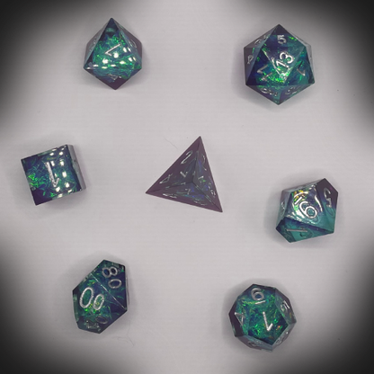 Sun Forge - RPG Dice Set - Vortex Crystal - Handmade (7stk)