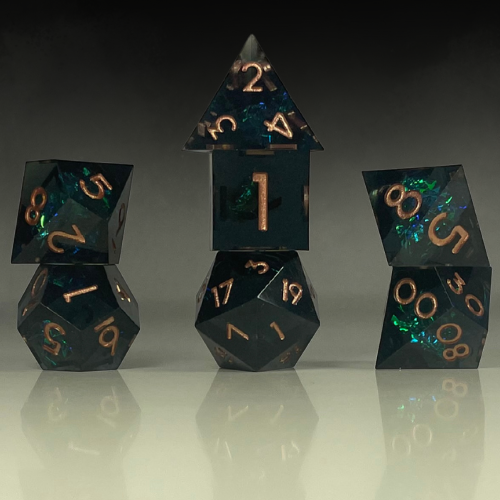 Sun Forge - RPG Dice Set - Obsidian Crystal - Handmade (7stk)