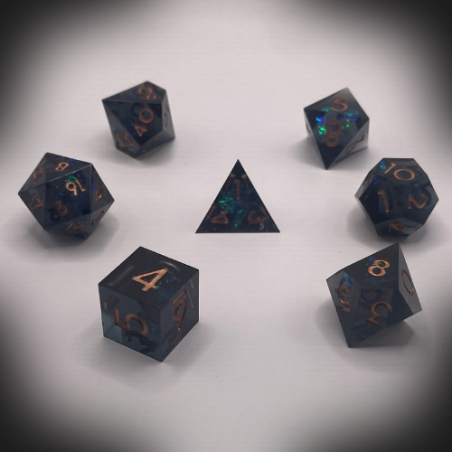 Sun Forge - RPG Dice Set - Obsidian Crystal - Handmade (7stk)