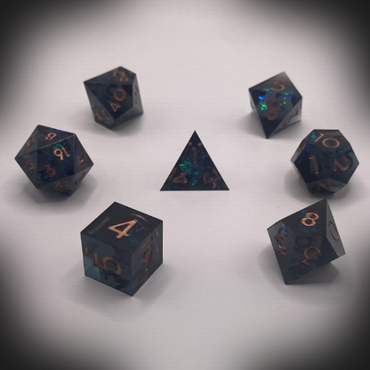 Sun Forge - RPG Dice Set - Obsidian Crystal - Handmade (7stk)