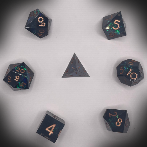 Sun Forge - RPG Dice Set - Obsidian Crystal - Handmade (7stk)