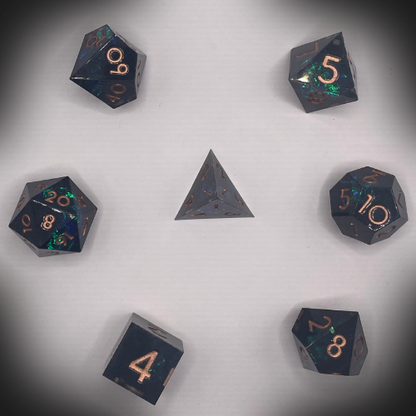 Sun Forge - RPG Dice Set - Obsidian Crystal - Handmade (7stk)