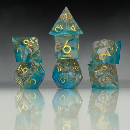 Sun Forge - RPG Dice Set - Magic of the Sea - Handmade (7stk)