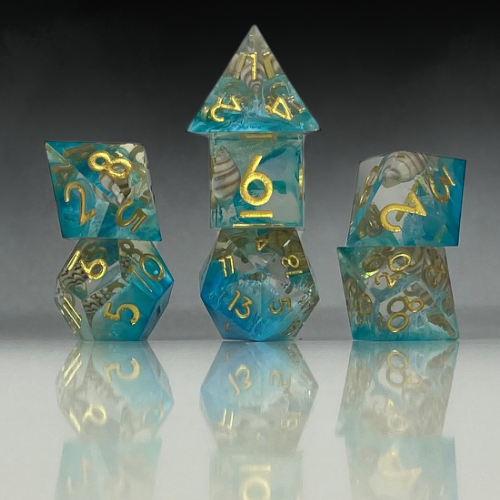Sun Forge - RPG Dice Set - Magic of the Sea - Handmade (7stk)