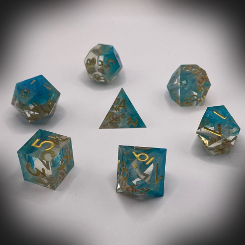 Sun Forge - RPG Dice Set - Magic of the Sea - Handmade (7stk)