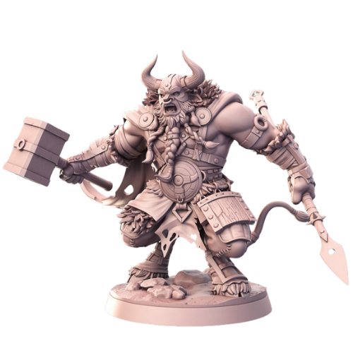 Dungeons & Dragons - STL Miniatures - Viking Minotaur with Hammer & Spear