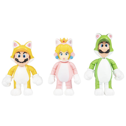 Super Mario Bros - Cat Mario, Cat Luigi & Cat Princess Peach 3 Figurer 10cm